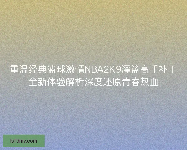 重温经典篮球激情NBA2K9灌篮高手补丁全新体验解析深度还原青春热血