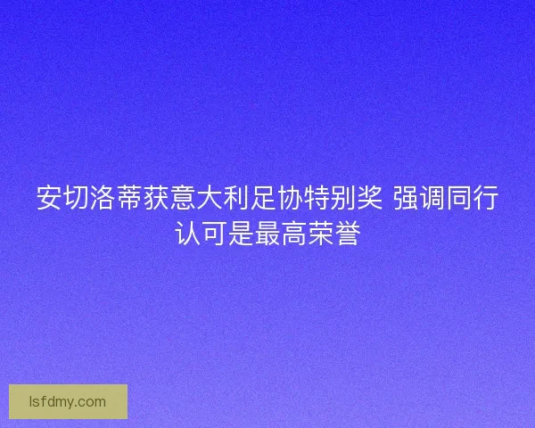 安切洛蒂获意大利足协特别奖 强调同行认可是最高荣誉